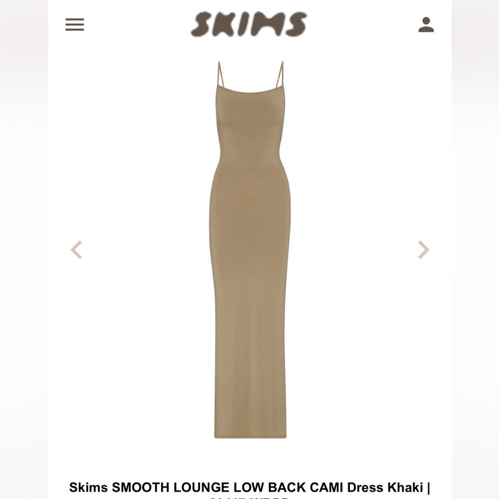 SKIMS LOW CUT BACK DRESS SMOOTH LOUNGE KHAKI SIZE XXS - Picture 2 of 4